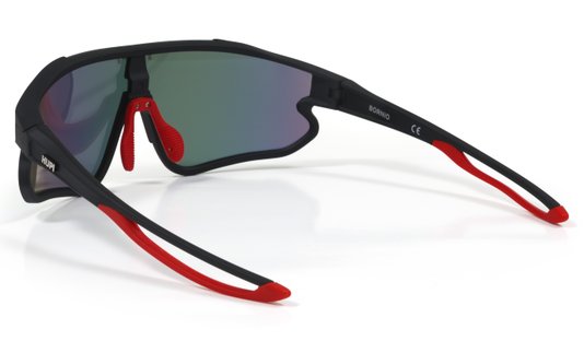 Óculos de Sol HUPI Bornio Preto/Vermelho - Lente Rosa Espelhado