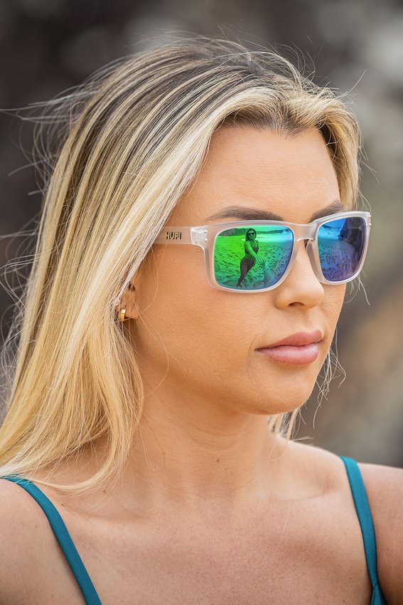 Óculos de Sol HUPI Cougar Armação Cristal Lente Verde Espelhado