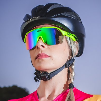 Óculos de Sol HUPI Huez Amarelo Neon/Cinza - Lente Azul Espelhado