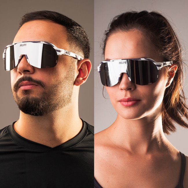 Óculos de Sol HUPI Huez  Camo Preto e Cinza - Lente Prata Espelhado 
