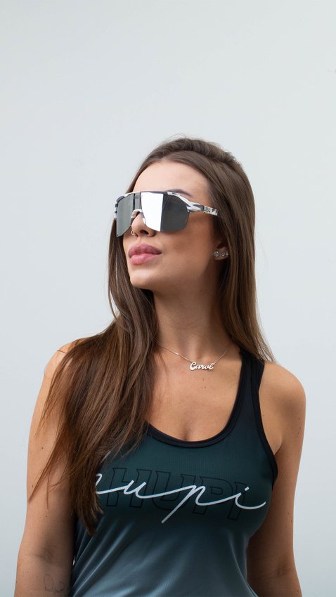 Óculos de Sol HUPI Huez  Camo Preto e Cinza - Lente Prata Espelhado 