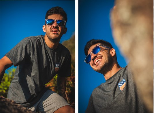 Óculos de Sol HUPI Luppa Armação Cristal/Azul Lente Azul Espelhado