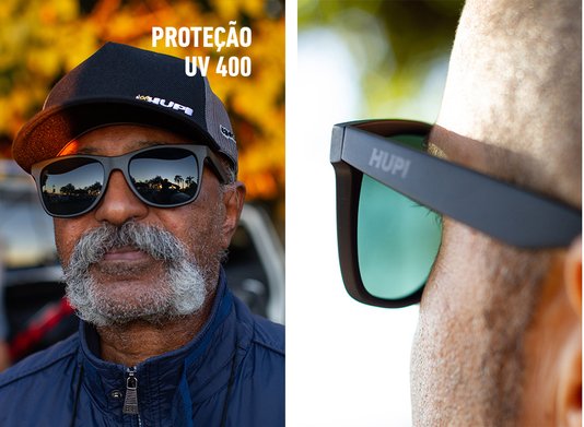 Óculos de Sol HUPI Luppa Armação Preto Fosco Lente Verde