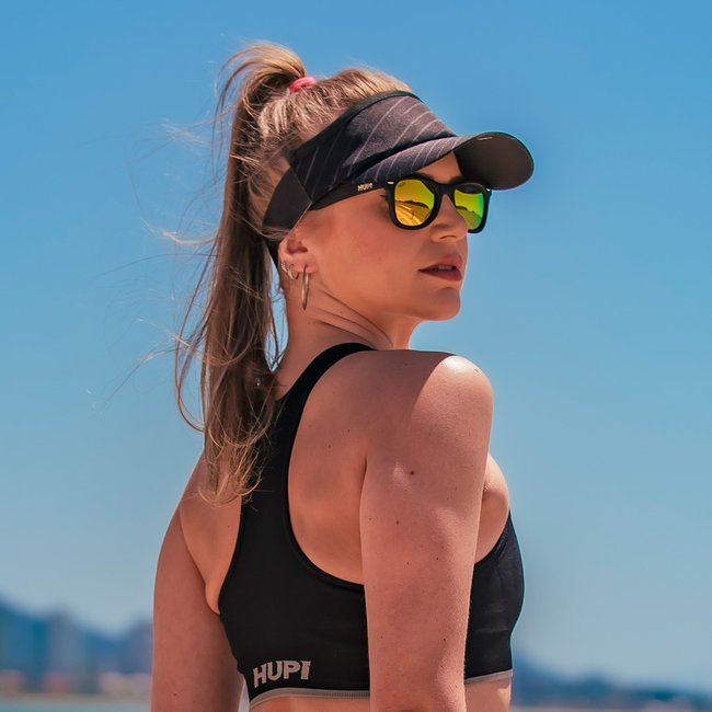 Óculos de Sol HUPI Wave Armação Preto Lente Dourado Espelhado