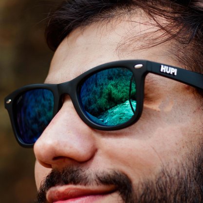Óculos de Sol HUPI Wave Armação Preto Lente Verde Espelhado