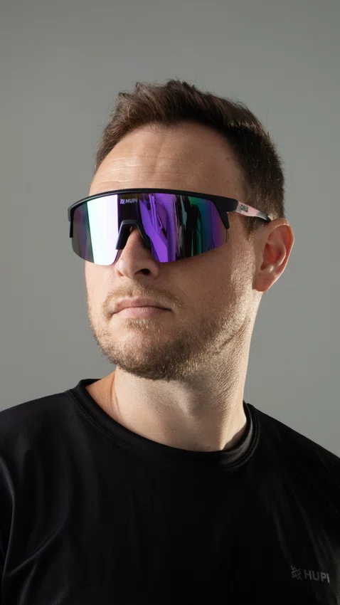 Óculos de Sol HUPI Sprint Preto e Roxo Lente Roxo Espelhado