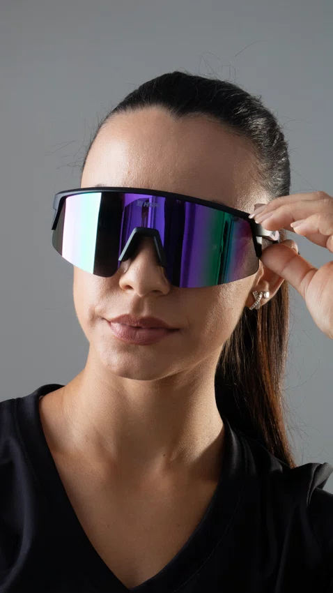 Óculos de Sol HUPI Sprint Preto e Roxo Lente Roxo Espelhado