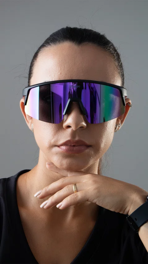 Óculos de Sol HUPI Sprint Preto e Roxo Lente Roxo Espelhado