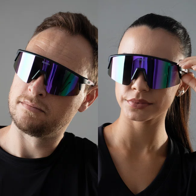 Óculos de Sol HUPI Sprint Preto e Roxo Lente Roxo Espelhado