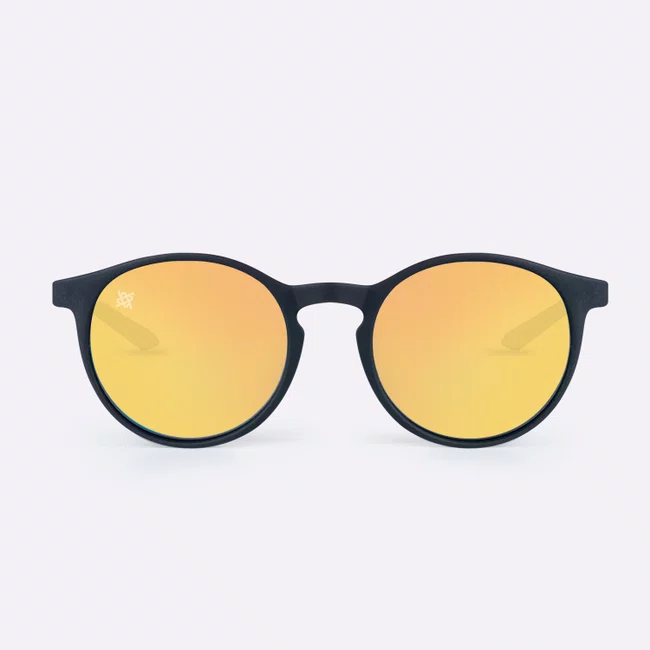 Óculos de Sol HUPI Tribus Preto Lente Dourado Espelhado