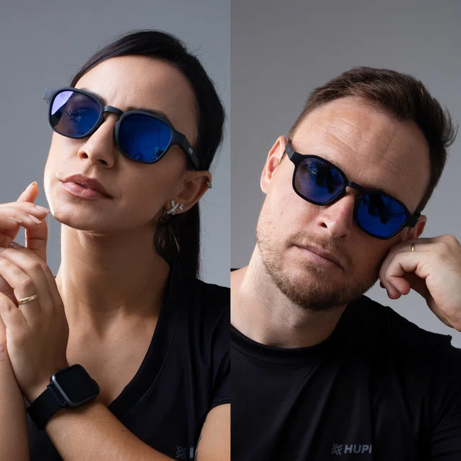 Óculos de Sol HUPI Vibe Preto Lente Azul Espelhado