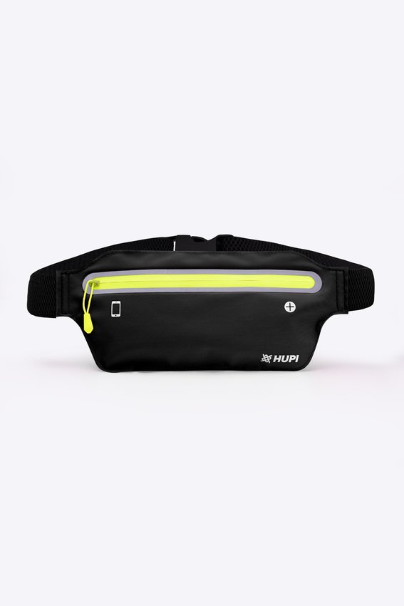 Pochete HUPI Slim Preto Zíper Amarelo