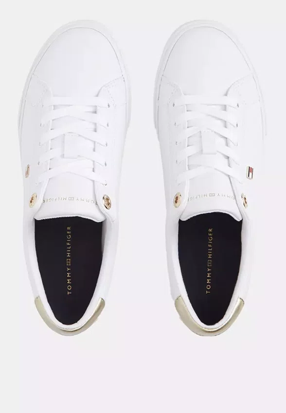 Tênis Tommy Hilfiger Signature Tape Feminino Branco e Dourado