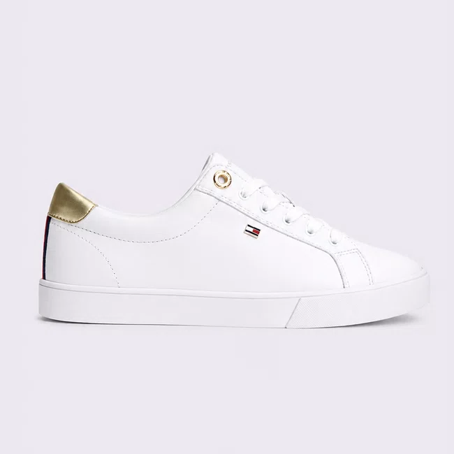Tênis Tommy Hilfiger Signature Tape Feminino Branco e Dourado