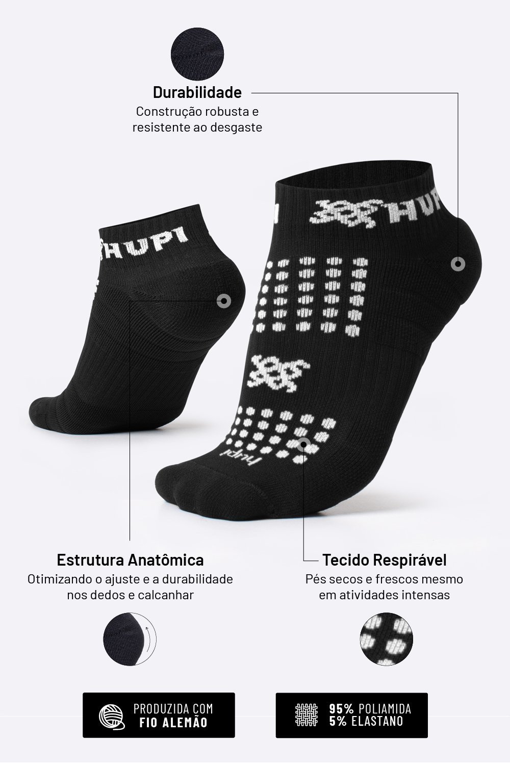 Meia HUPI Running Pro Preto - Tamanho Plus 42-46 Meia HUPI Running Pro Preto - Tamanho Plus 42-46