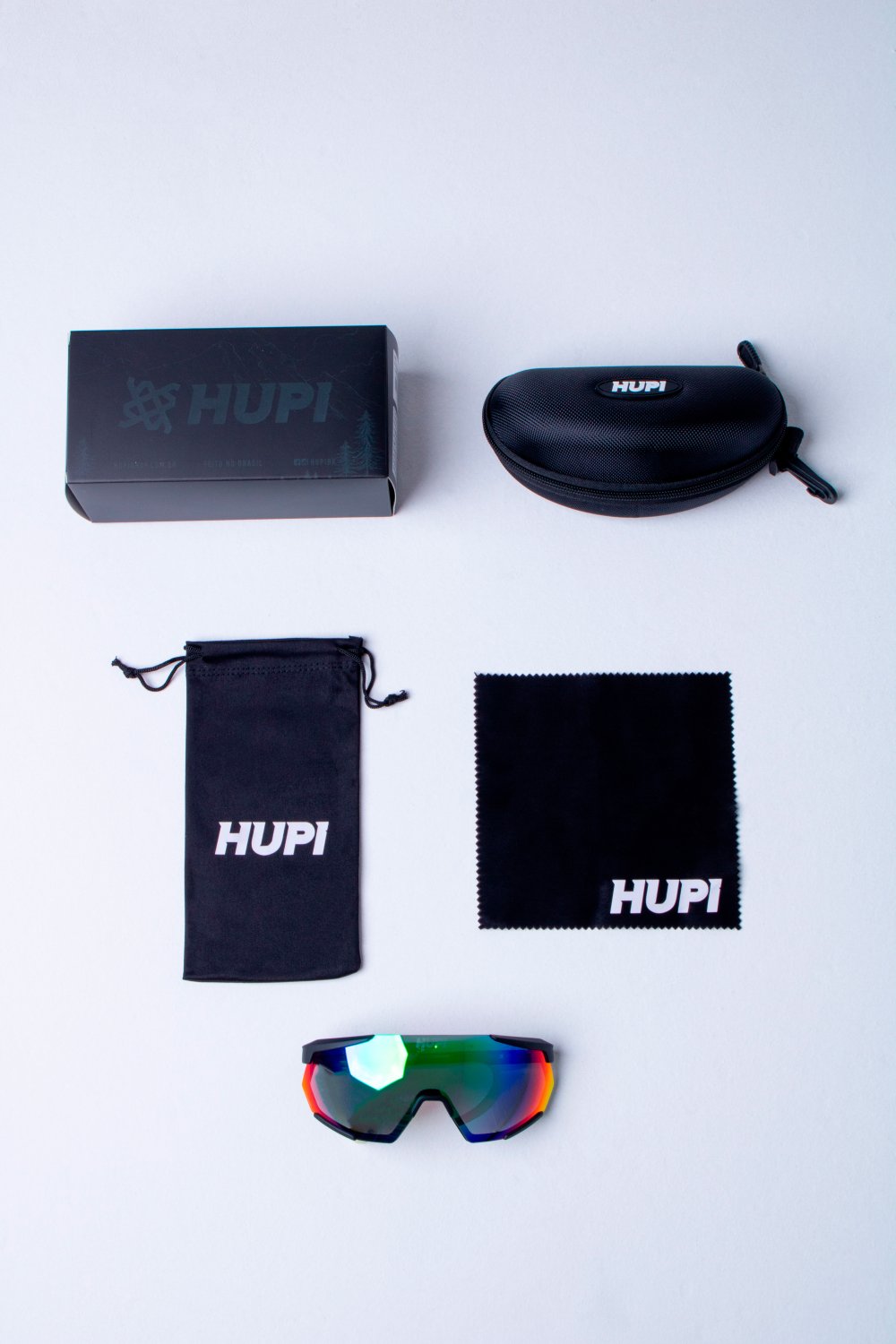 Óculos de Sol HUPI Aspen Armação Preto Lente Verde Espelhado Óculos de Sol HUPI Aspen Armação Preto Lente Verde Espelhado