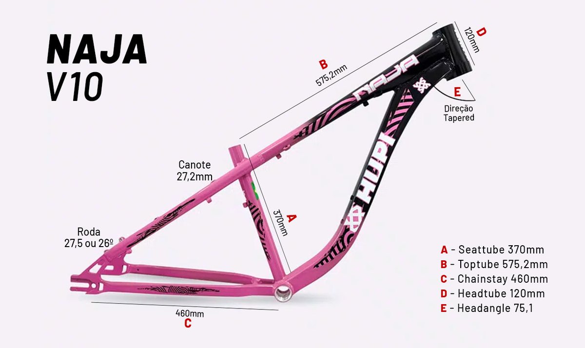 Quadro HUPI Naja V10 Rosa e Preto Gancheira Horizontal