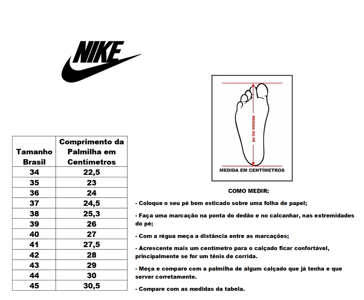 Tabela numero tenis nike online