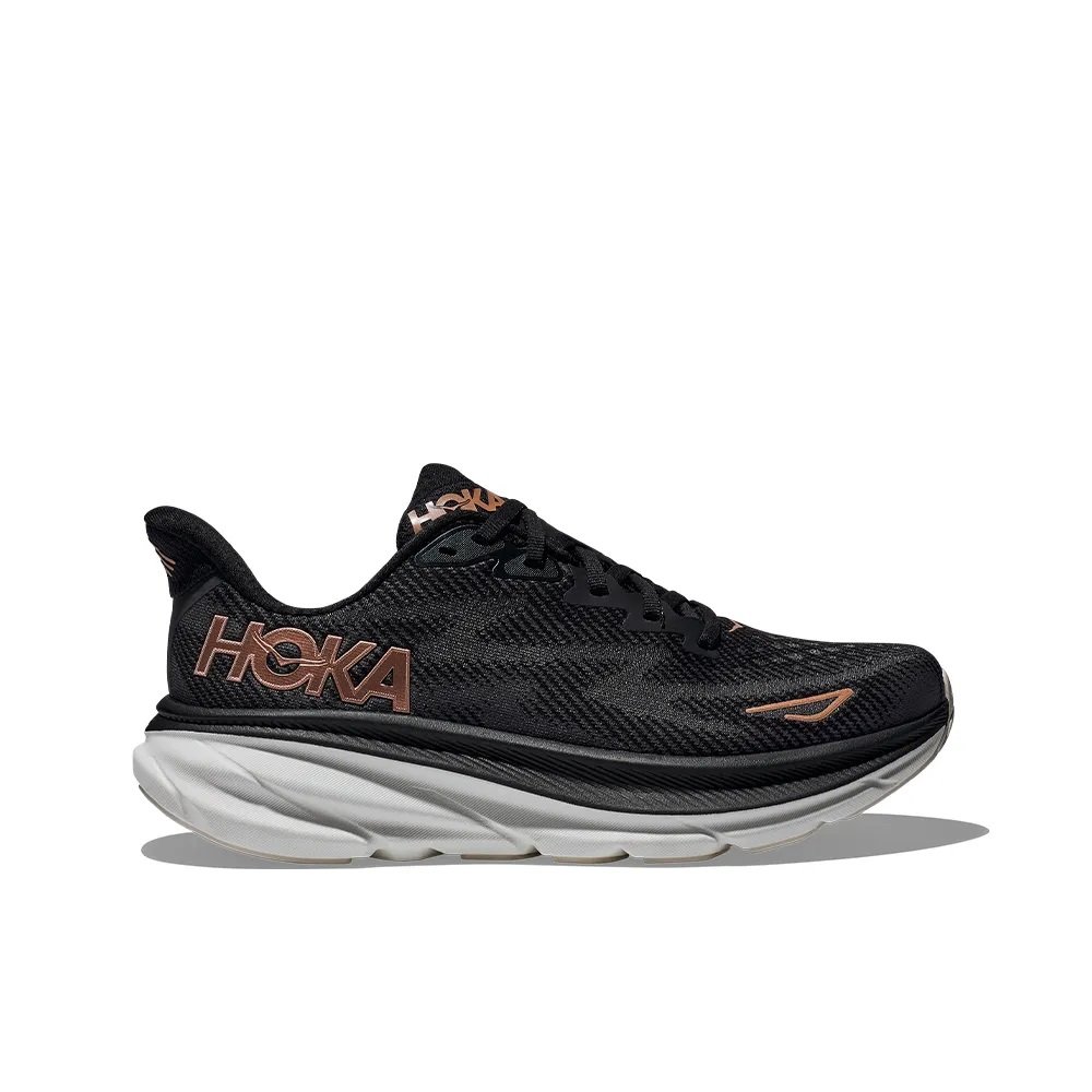 Tênis Hoka Clifton 9 Preto/Dourado Feminino Tênis Hoka Clifton 9 Preto/Dourado Feminino