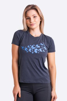 Camiseta HUPI Butterfly Babylook Feminina Manga Curta Azul Escuro