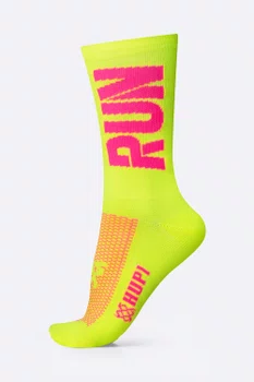 Meia de Corrida HUPI Run Amarelo Neon/Rosa