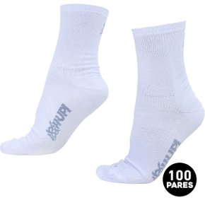 Meia HUPI Casual Cano Longo Algodão Branco - Kit 100 Pares Unissex