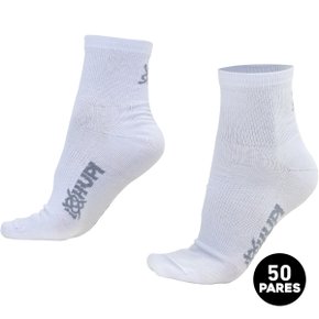 Meia HUPI Casual Cano Médio Algodão Branco - Kit 50 Pares Unissex