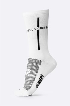 Meia HUPI Jesus Cristo Branco/Preto - Tamanho Plus 42-46