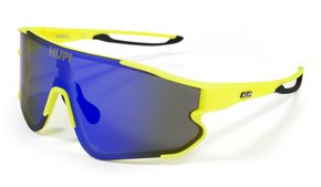 Óculos de Sol HUPI Bornio Amarelo Neon/Preto - Lente Azul Espelhado - Lente p/ Grau