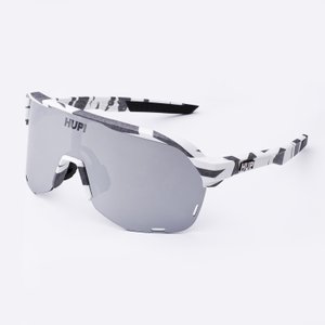 Óculos de Sol HUPI Huez  Camo Preto e Cinza - Lente Prata Espelhado 