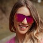 Óculos de Sol HUPI Seasons Armação Preto Lente Rosa Espelhado