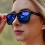 Óculos de Sol HUPI Sole Armação Preto Lente Azul Espelhado